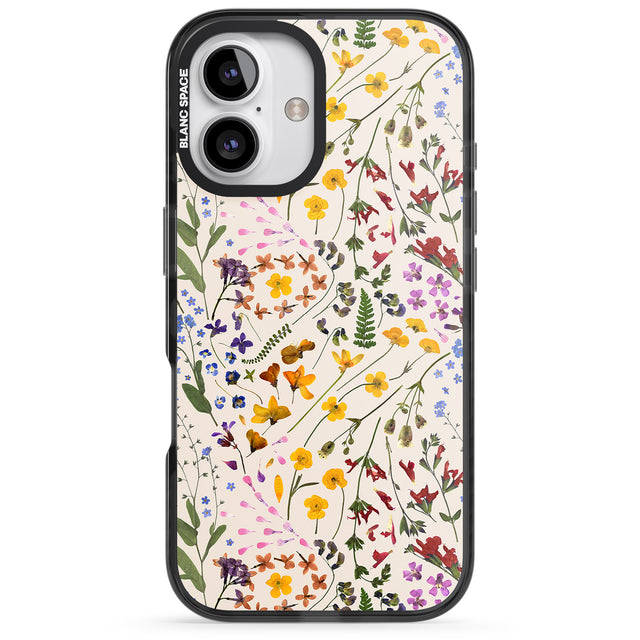 iPhone 16 Pro Max Wildflower & Leaves Cluster Design - Cream Black Impact Phone Case