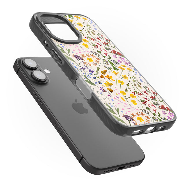 iPhone 16 Pro Max Wildflower & Leaves Cluster Design - Cream Black Impact Phone Case