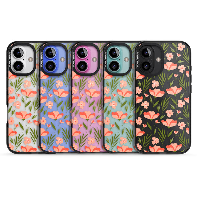 iPhone 16 Pro Max Pink Petals Transparent Floral Black Impact Phone Case