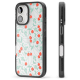 iPhone 16 Pro Max Red Berries Transparent Floral Black Impact Phone Case