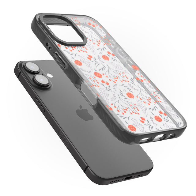 iPhone 16 Pro Max Red Fruits Transparent Floral Black Impact Phone Case