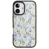 iPhone 16 Pro Max Blue Flora Transparent Floral Black Impact Phone Case