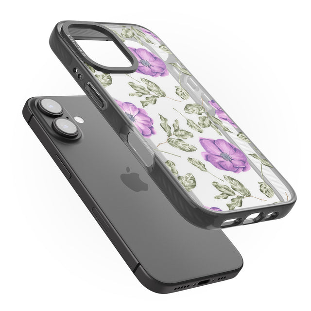 iPhone 16 Pro Max Purple Blossoms Transparent Floral Black Impact Phone Case