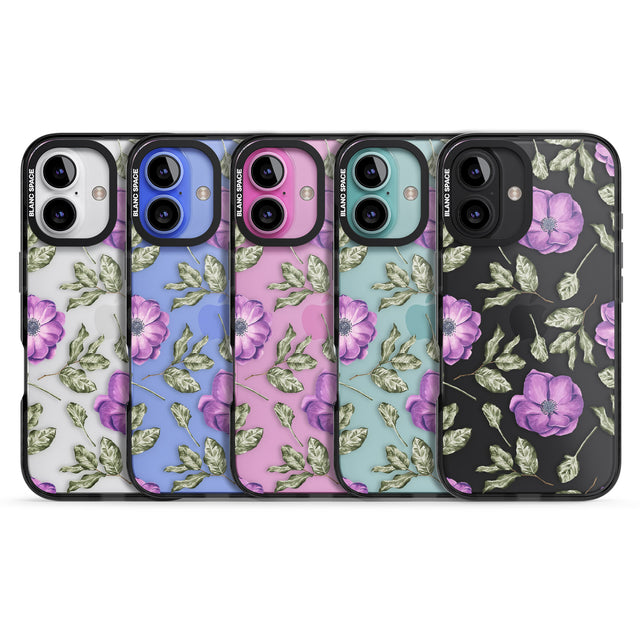 iPhone 16 Pro Max Purple Blossoms Transparent Floral Black Impact Phone Case