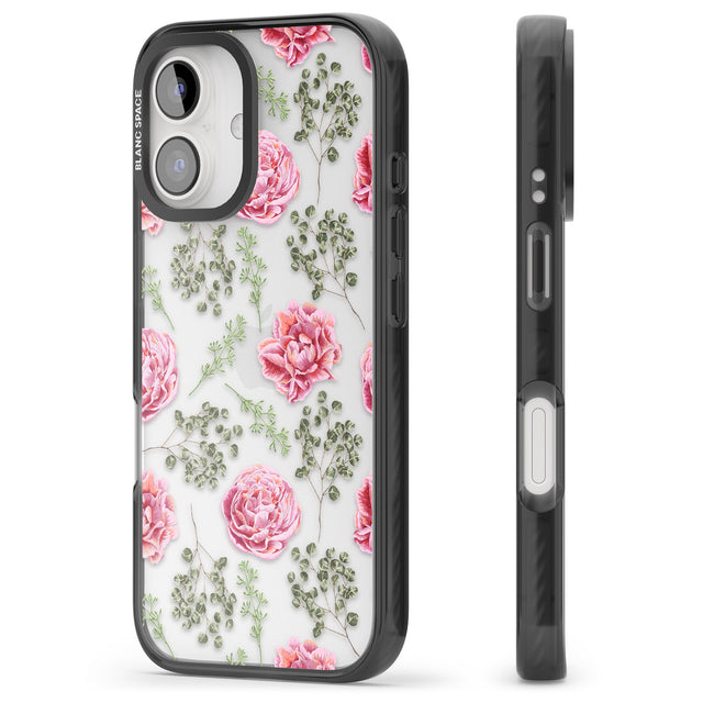 iPhone 16 Pro Max Roses & Eucalyptus Transparent Floral Black Impact Phone Case