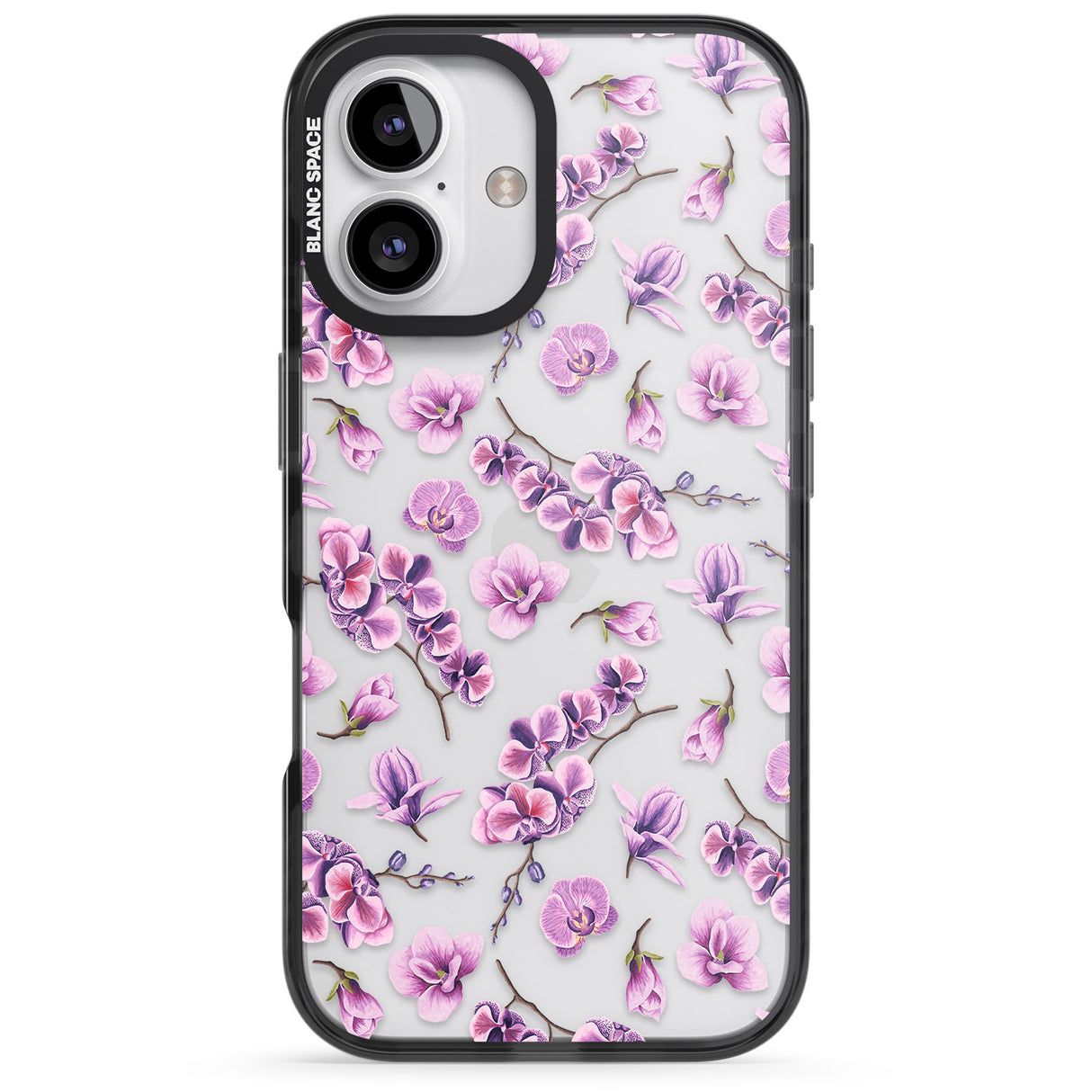 iPhone 16 Pro Max Purple Orchids Transparent Floral Black Impact Phone Case