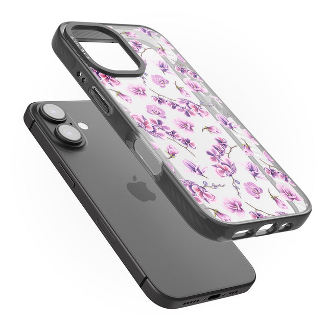 iPhone 16 Pro Max Purple Orchids Transparent Floral Black Impact Phone Case