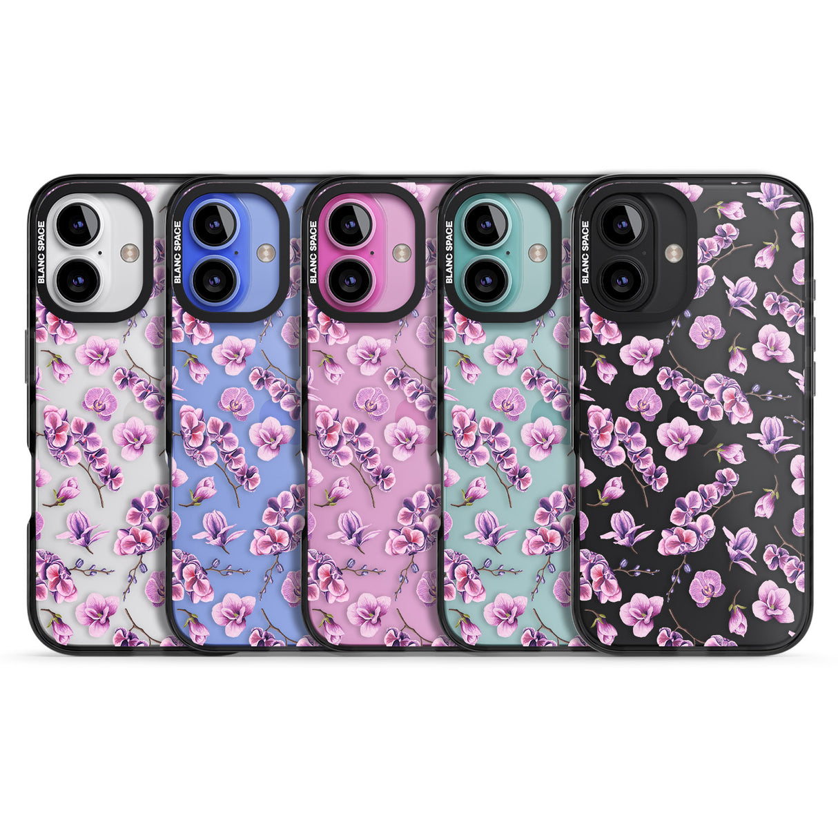 iPhone 16 Pro Max Purple Orchids Transparent Floral Black Impact Phone Case