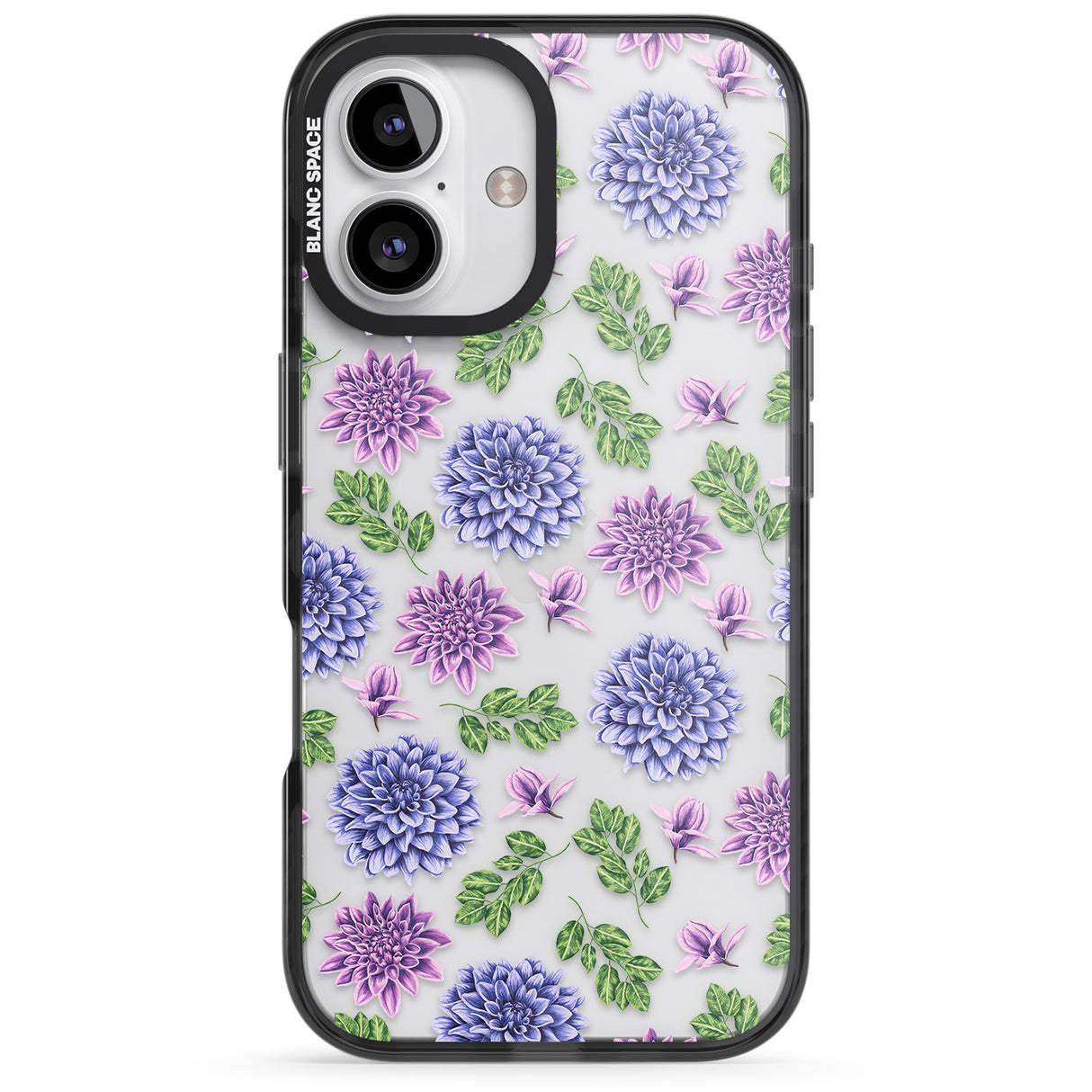 iPhone 16 Pro Max Purple Dahlias Transparent Floral Black Impact Phone Case