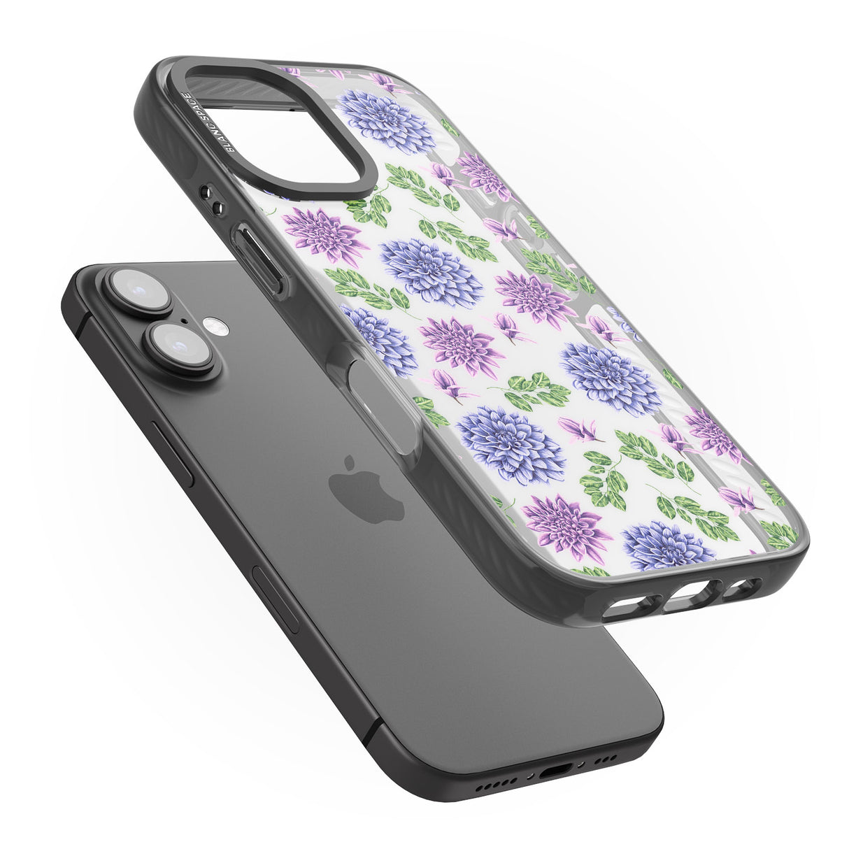 iPhone 16 Pro Max Purple Dahlias Transparent Floral Black Impact Phone Case