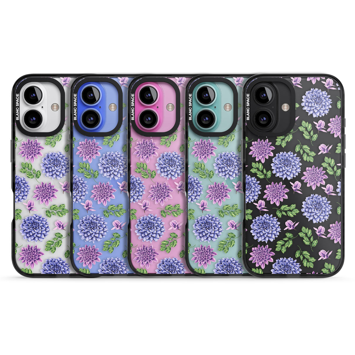 iPhone 16 Pro Max Purple Dahlias Transparent Floral Black Impact Phone Case