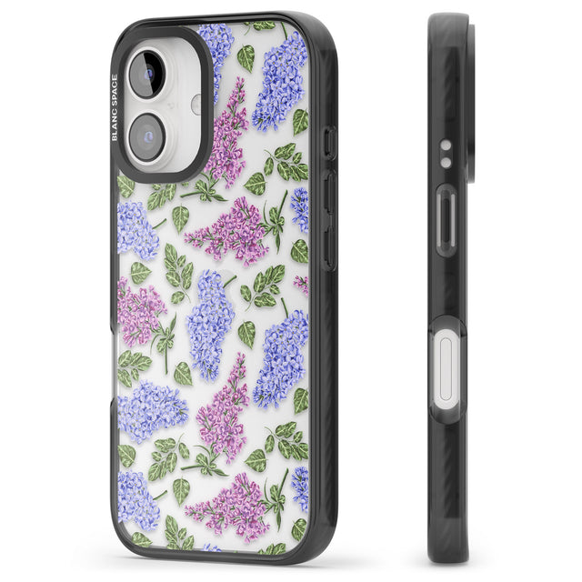 iPhone 16 Pro Max Purple Blossoms Transparent Floral Black Impact Phone Case