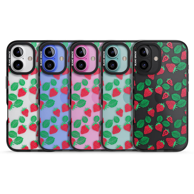 iPhone 16 Pro Max Strawberry Pattern Black Impact Phone Case