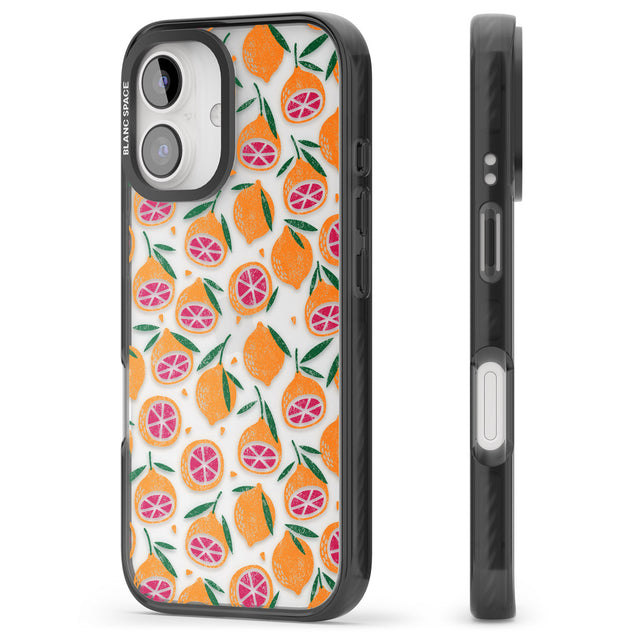 iPhone 16 Pro Max Blood Orange Fruit Pattern Transparent Black Impact Phone Case