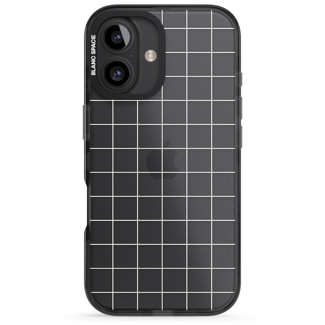 iPhone 16 Pro Max Simplistic Large Grid Pattern White (Transparent) Black Impact Phone Case