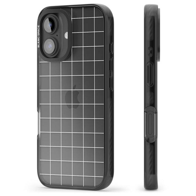 iPhone 16 Pro Max Simplistic Large Grid Pattern White (Transparent) Black Impact Phone Case