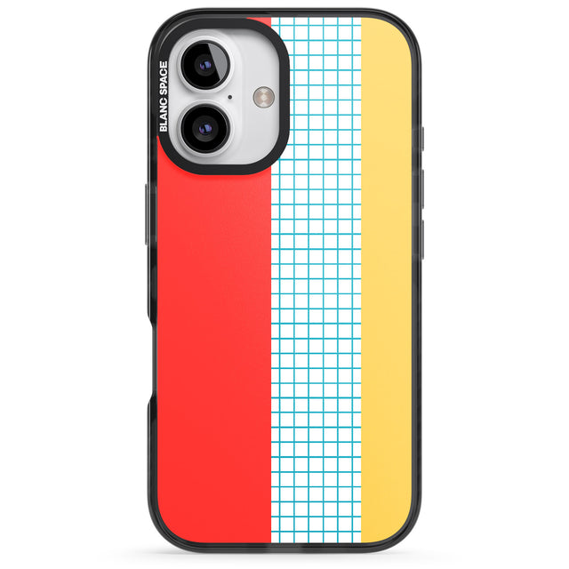 iPhone 16 Pro Max Abstract Grid Red, Blue, Yellow Black Impact Phone Case