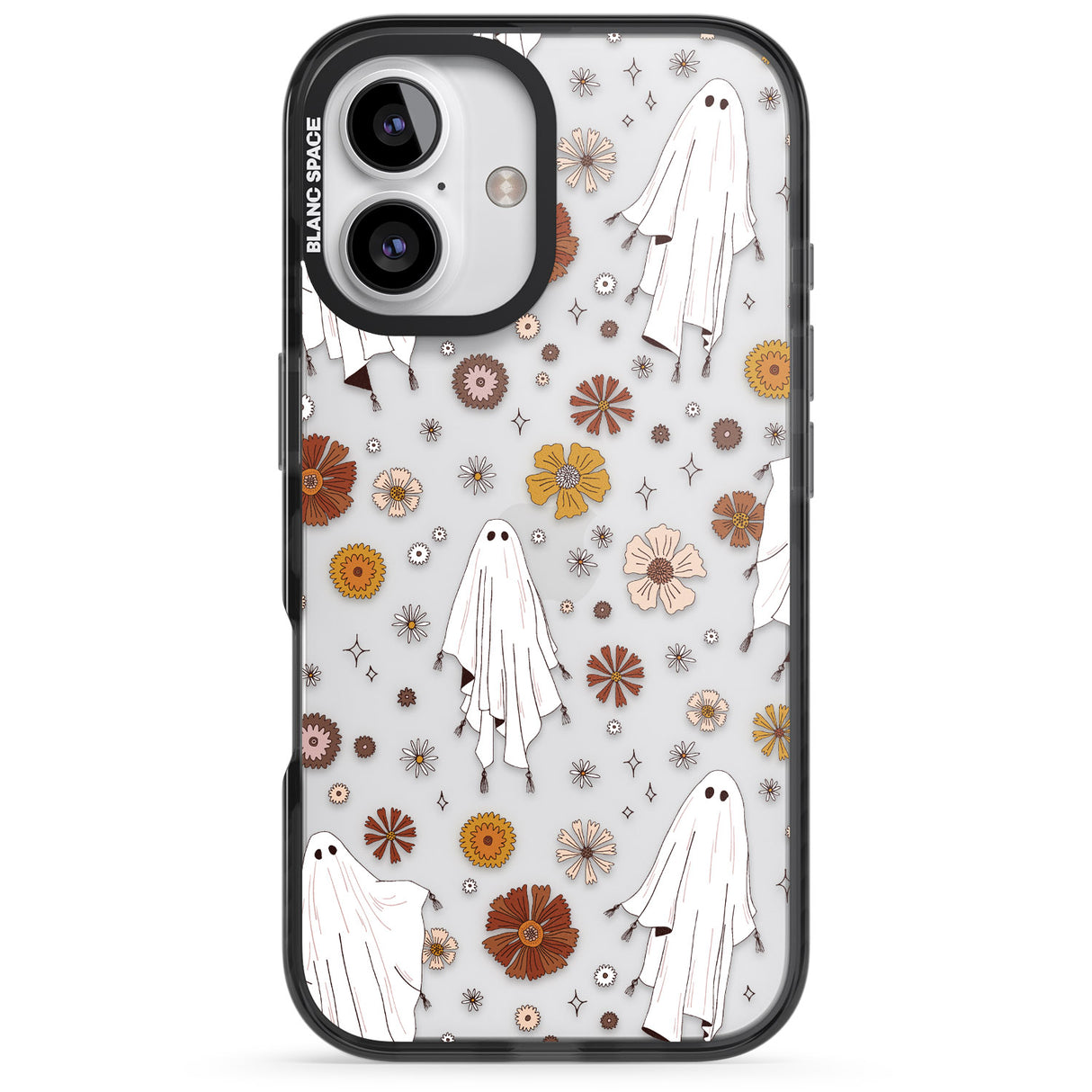 iPhone 16 Pro Max Halloween Ghosts and Flowers Black Impact Phone Case