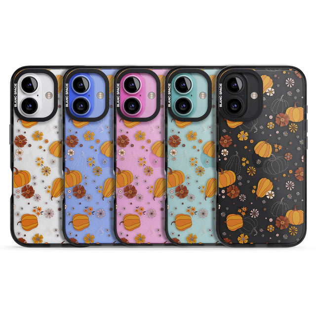 iPhone 16 Pro Max Halloween Pumpkins and Flowers Black Impact Phone Case