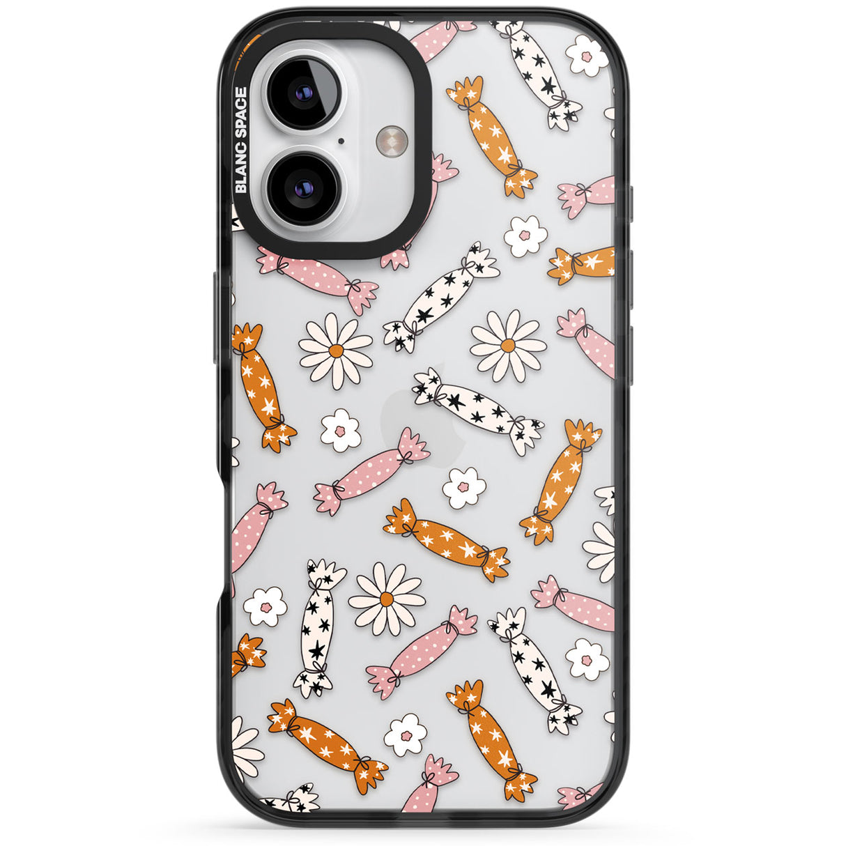 Floral Candy Black Impact Phone Case for iPhone 16, iPhone 16 Plus