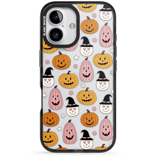 Witches and Pumpkins Pattern Black Impact Phone Case for iPhone 16, iPhone 16 Plus