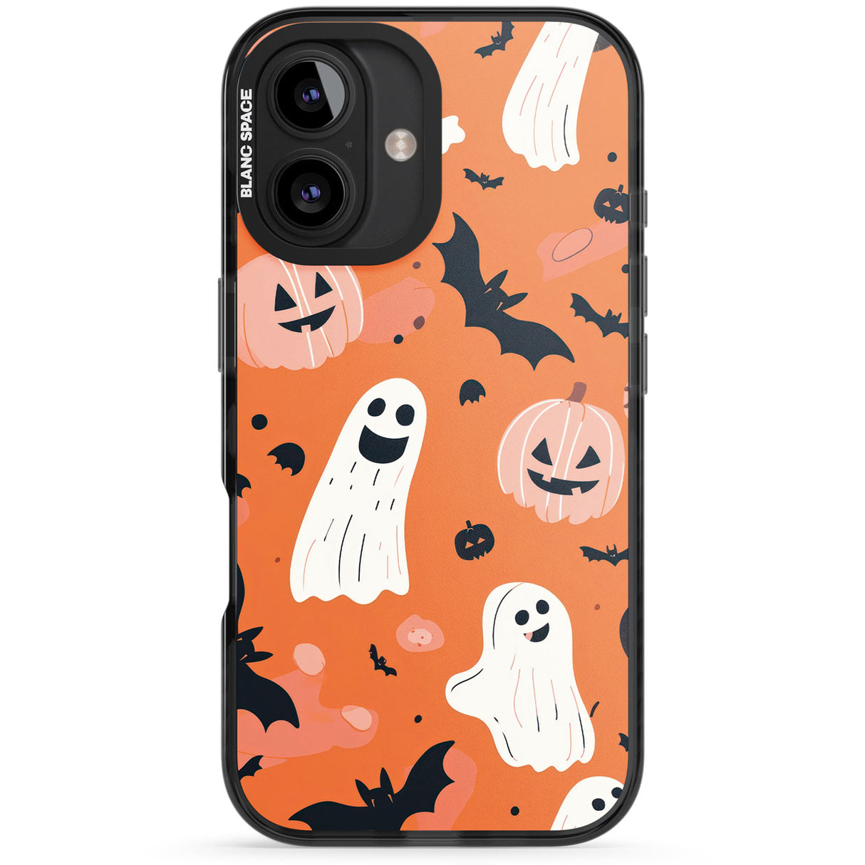 Orange Halloween Pattern Black Impact Phone Case for iPhone 16, iPhone 16 Plus