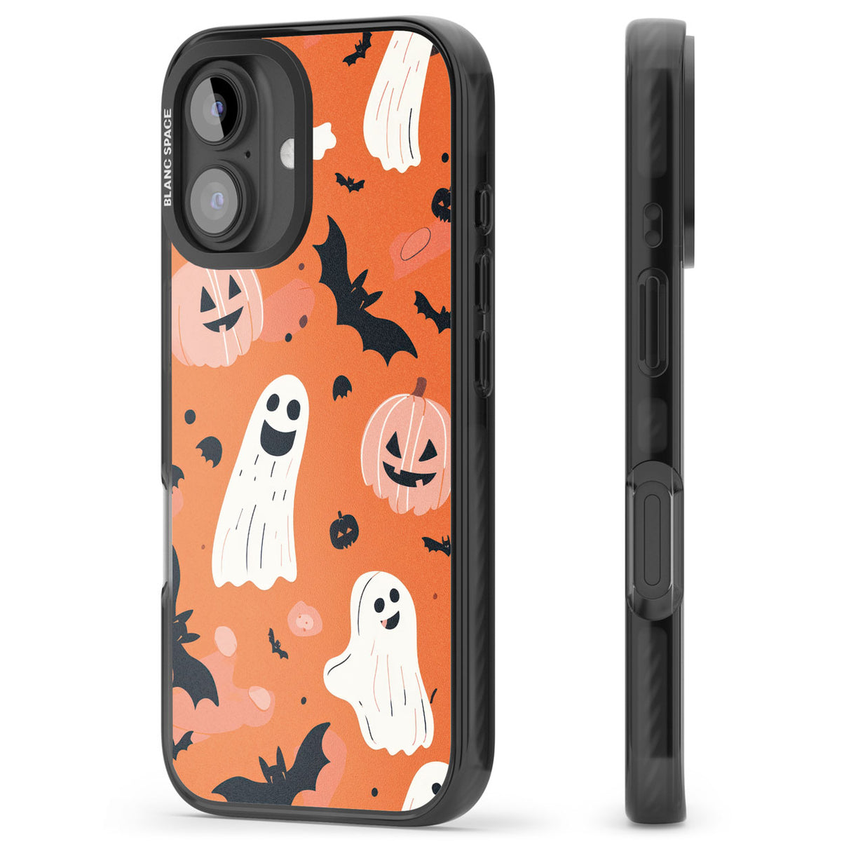 Orange Halloween Pattern Black Impact Phone Case for iPhone 16, iPhone 16 Plus