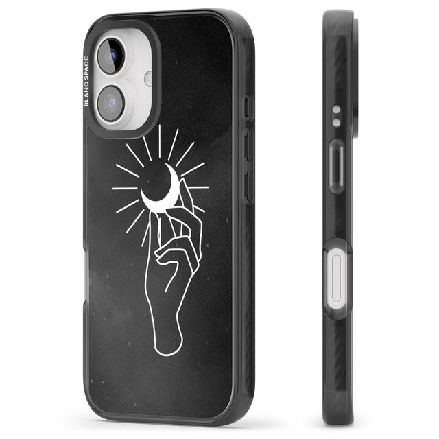 iPhone 16 Pro Max Hand Holding Moon Black Impact Phone Case