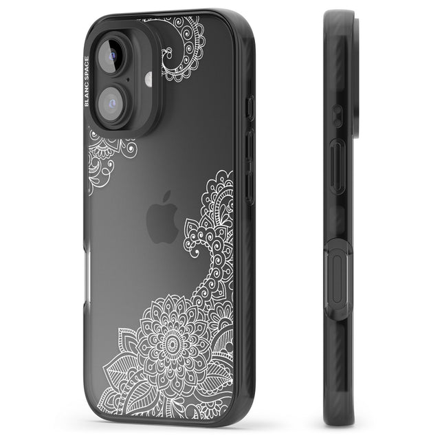 iPhone 16 Pro Max White Henna Botanicals Black Impact Phone Case