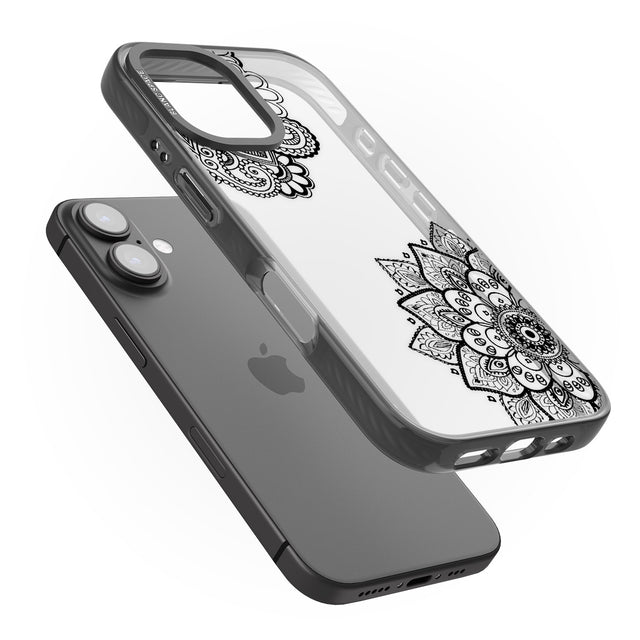 iPhone 16 Pro Max Black Henna Florals Black Impact Phone Case