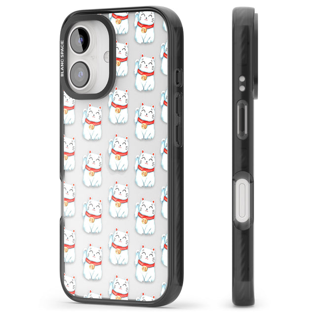 iPhone 16 Pro Max Lucky Cat Maneki-Neko Japanese Pattern Black Impact Phone Case