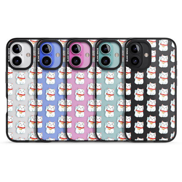 iPhone 16 Pro Max Lucky Cat Maneki-Neko Japanese Pattern Black Impact Phone Case