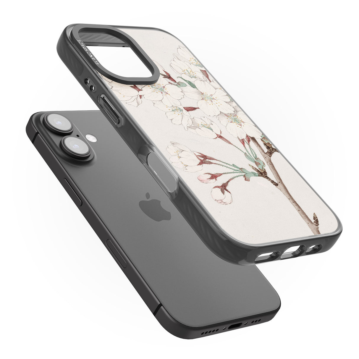 iPhone 16 Pro Max Vintage Japanese Illustrations Cherry Blossoms Black Impact Phone Case