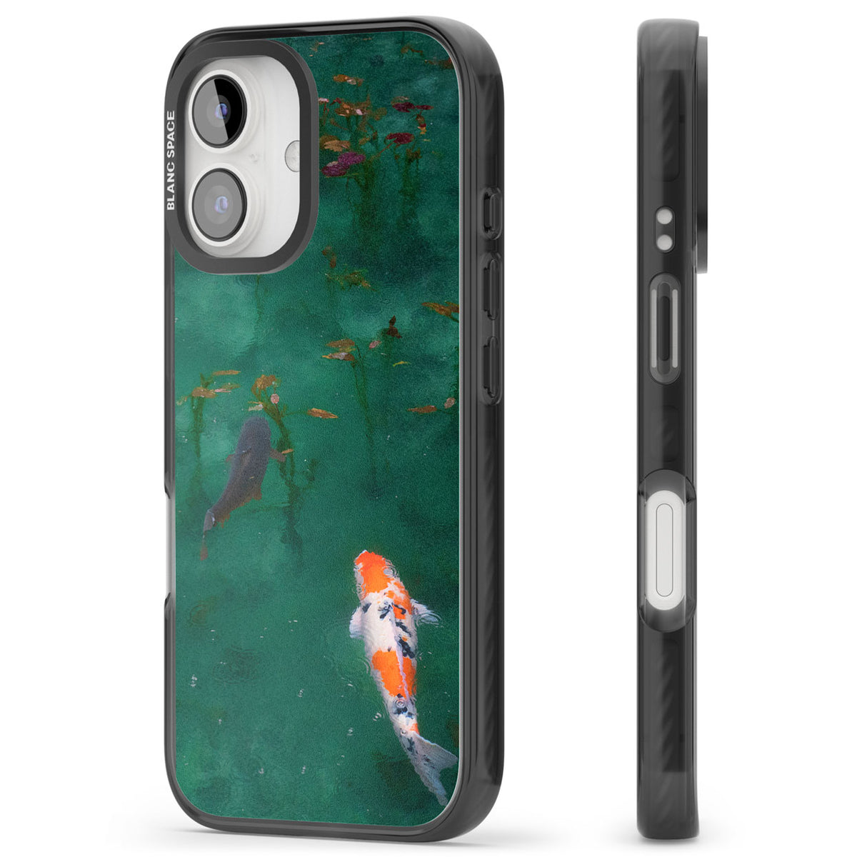 Koi Fish Black Impact Phone Case for iPhone 16, iPhone 16 Plus