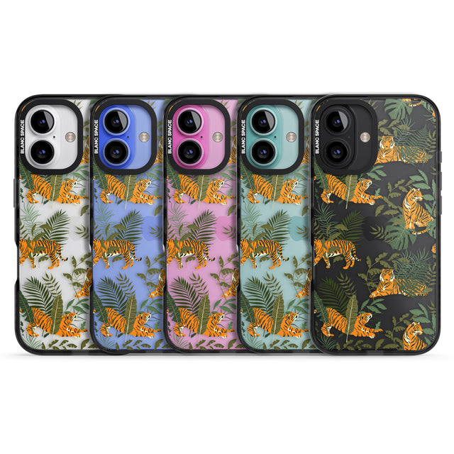 iPhone 16 Pro Max ClearTiger & Fern Jungle Cat Pattern Black Impact Phone Case