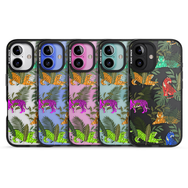 iPhone 16 Pro Max Colourful Tiger Jungle Cat Pattern Black Impact Phone Case