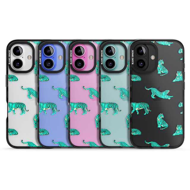 iPhone 16 Pro Max Turquoise Tiger Jungle Cat Pattern Black Impact Phone Case