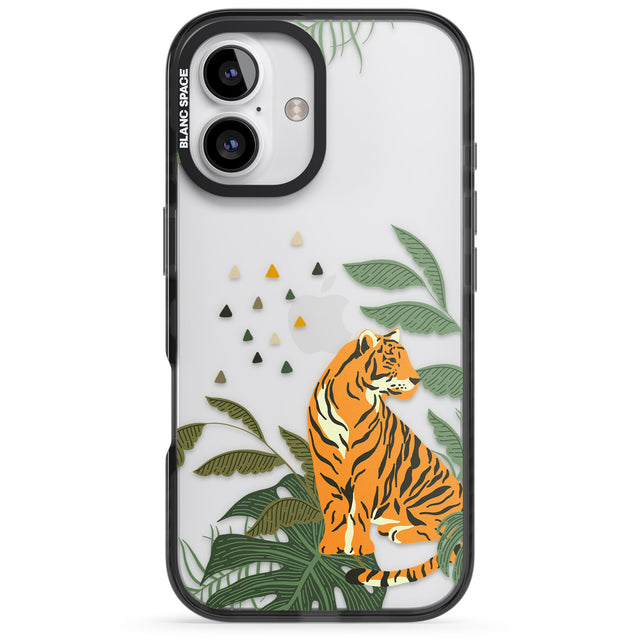 iPhone 16 Pro Max Large Tiger Clear Jungle Cat Pattern Black Impact Phone Case