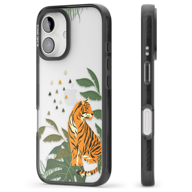 iPhone 16 Pro Max Large Tiger Clear Jungle Cat Pattern Black Impact Phone Case