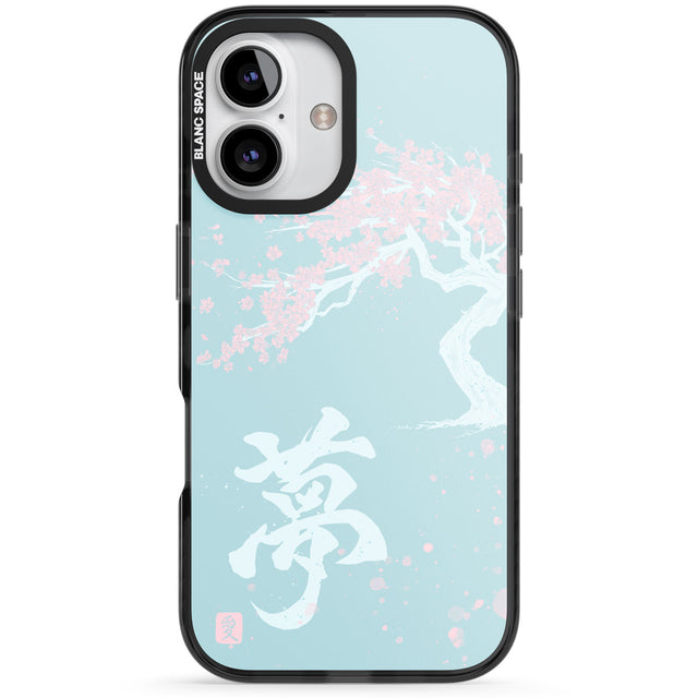 Dreams & Cherry Blossom Black Impact Phone Case for iPhone 16, iPhone 16 Plus