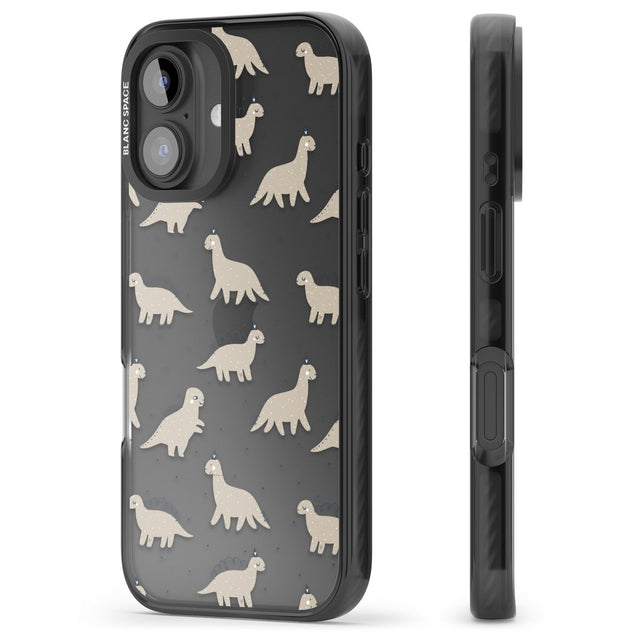 iPhone 16 Pro Max Adorable Dinosaurs Pattern (Clear) Black Impact Phone Case