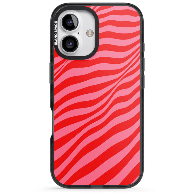 iPhone 16 Pro Max Pink & Red Distorted Line Black Impact Phone Case