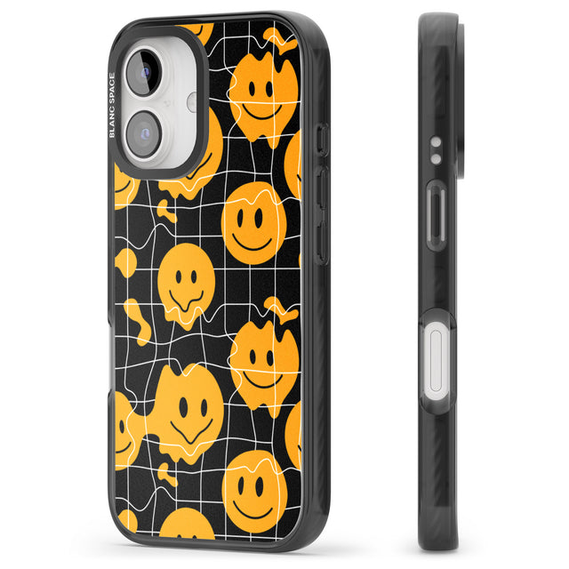 iPhone 16 Pro Max Acid Face Grid Pattern Black Impact Phone Case