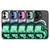 iPhone 16 Pro Max Neon Green & Blue Agate Crystal Transparent Design Black Impact Phone Case