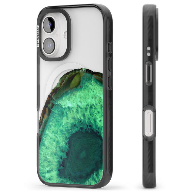 iPhone 16 Pro Max Emerald Green Gemstone Crystal Clear Design Black Impact Phone Case