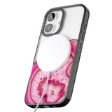 iPhone 16 Pro Max Bright Pink Gemstone Crystal Clear Design Black Impact Phone Case