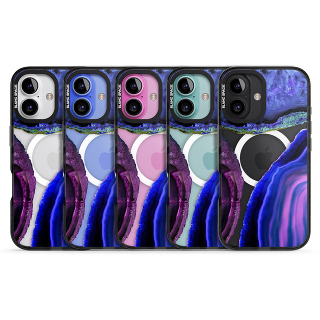 iPhone 16 Pro Max Purple & Blue Agate Gemstone Clear Design Black Impact Phone Case