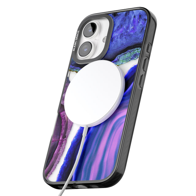 iPhone 16 Pro Max Purple & Blue Agate Gemstone Clear Design Black Impact Phone Case