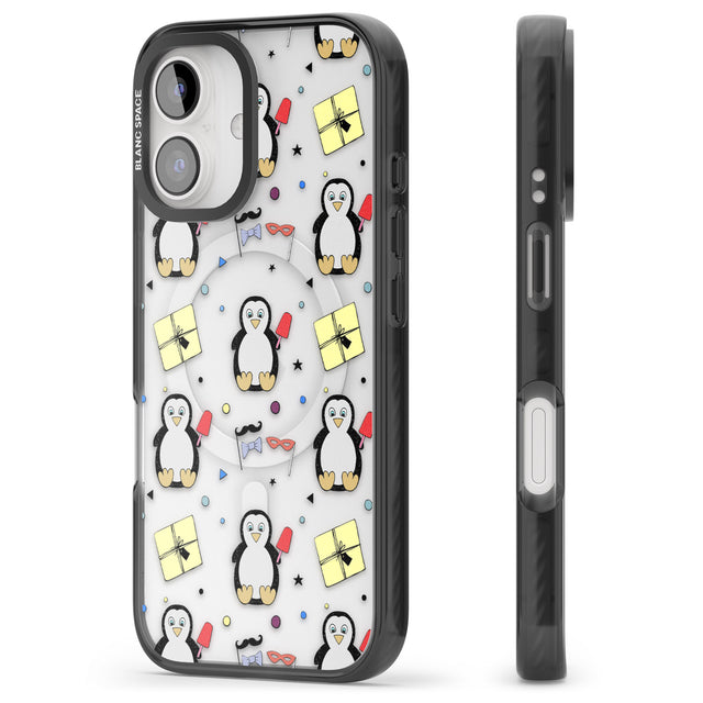 iPhone 16 Pro Max Cute Penguin Pattern Clear Black Impact Phone Case