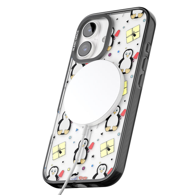 iPhone 16 Pro Max Cute Penguin Pattern Clear Black Impact Phone Case